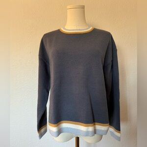 Be Cool Striped Trim Crew Neck Acrylic Blend Sweater size Medium